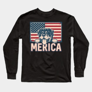 Rottweiler Dog Vintage American Flag Long Sleeve T-Shirt